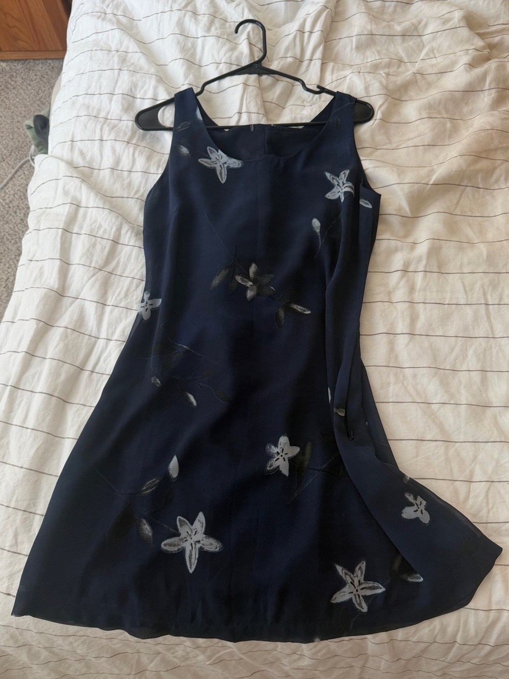 Navy Floral Sleeveless A-Line Dress